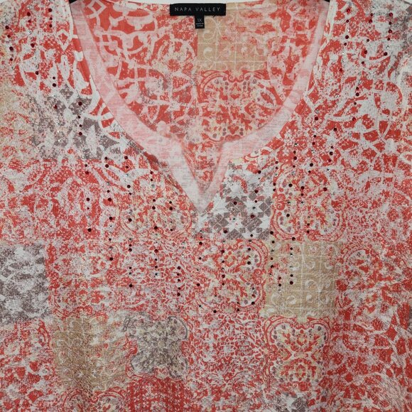 Nappa Valley Womens Plus 1X Coaral Geometric Print Short Sleeve Pullover 4173 - Picture 3 of 8